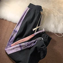 

American Waffle Pants Male Ins Spring and Autumn Loose High Street Cashew Flower Stitching Sports Pants Jogger Men Print Pants