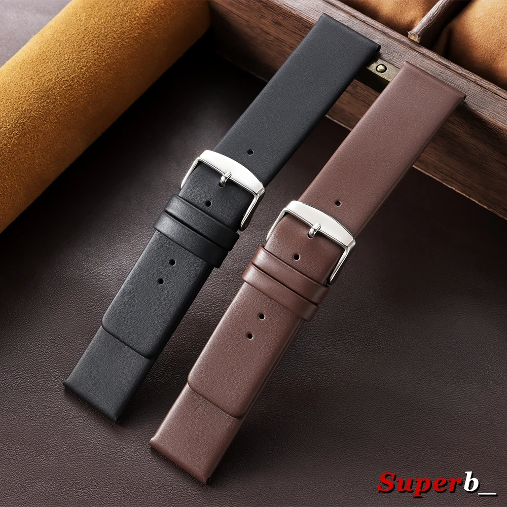 Premium Genuine Leather Cowhide Watch Band - Soft, Universal Fit in Brown and Black