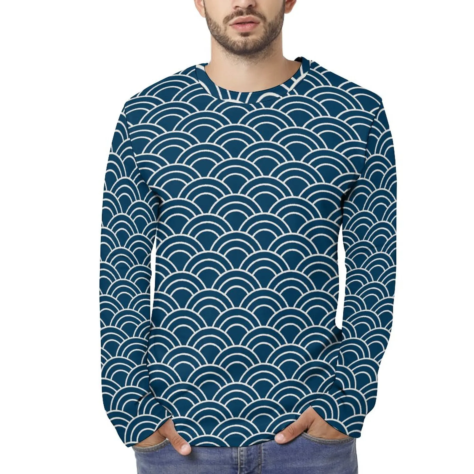 

Men Long Sleeve T Shirt Lightweight Retro Pattern Print Streetwear Tops Fashion Casual Tshirts
