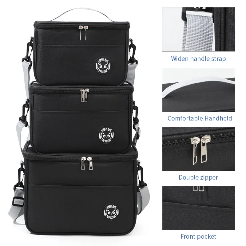 Thermal Oxford Fabric Insulated Lunch Bag with Crossbody Strap and Zipper Closure