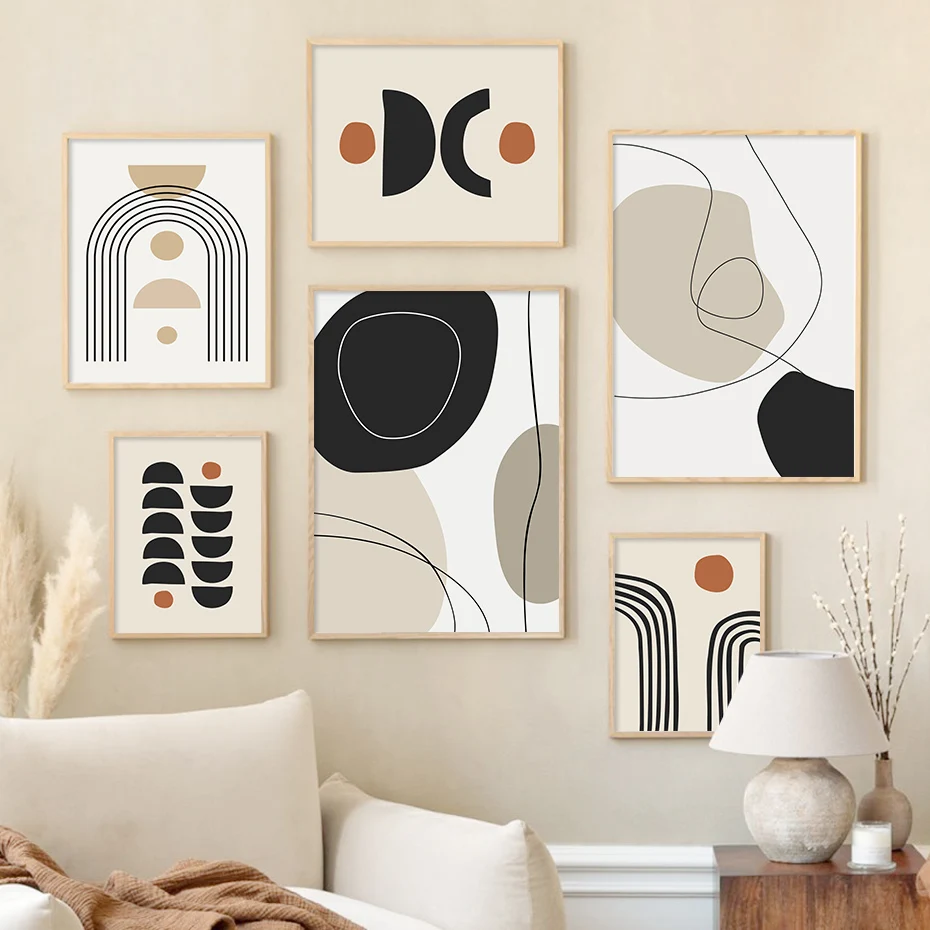 

Modern Bohemian Geometry Line Black Beige Poster Abstract Wall Art Oil Painting Living Room Interior Home Decoration Printing
