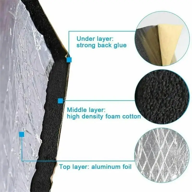 Car Sound Deadener Heat Insulation Mat Auto Van Sound Proofing Deadening Insulation Mat Car Hood Noise Insulator 5/10 Sheets