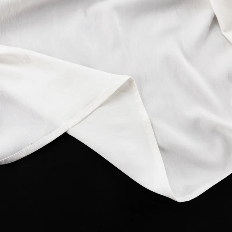 Camisas sueltas con volantes para mujer, primavera 2025, camisa blanca de cuello alto de manga larga para mujer, camisa informal de calle de gran tamaño para mujer