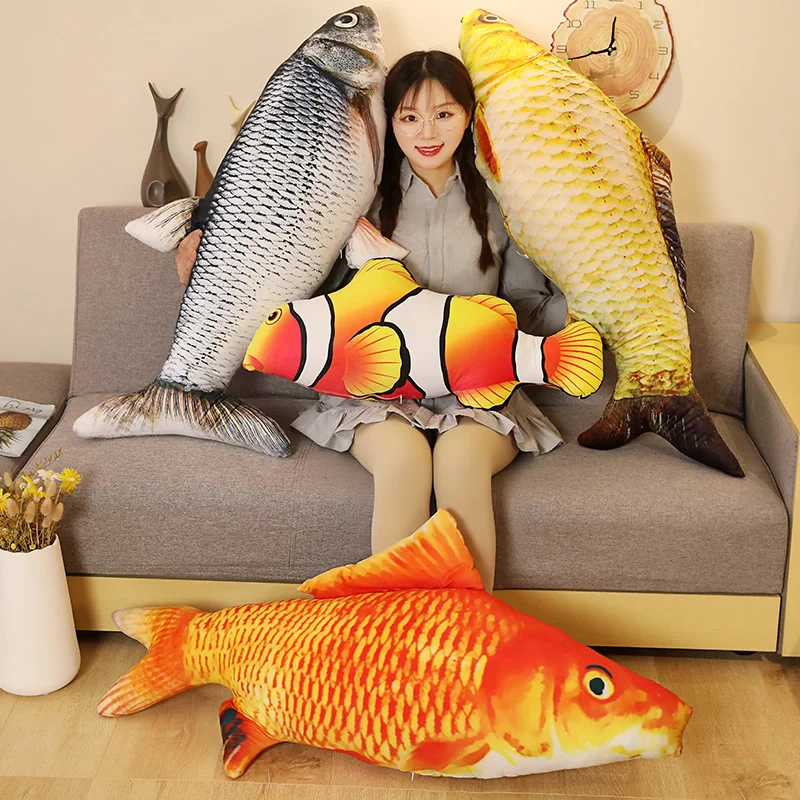 1pc 30-120cm 3D Simulation Gold Fish Plush Toys Stuffed Soft Animal Carp Plush Pillow Creative Sofa Pillow Cushion Gift Kids Toy — view 6
