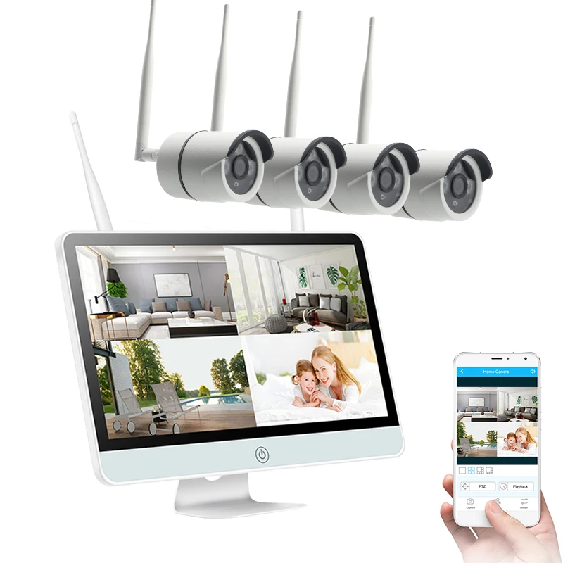 

4Ch 1080P 2-Way Audio Floodlight Color Long Range Wifi Cctv Camera System Mobile Security Surveillance Cctv Camera Set