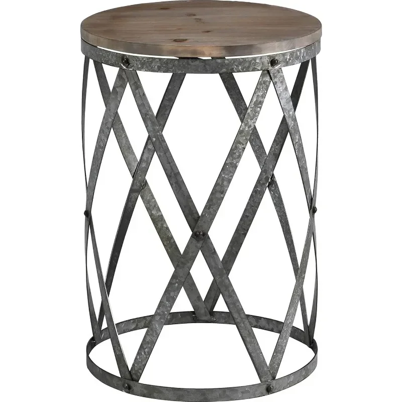Farmhouse Cottage Galvanized Table, Weathered Brown, 13.5 x 13.5 x 20 5