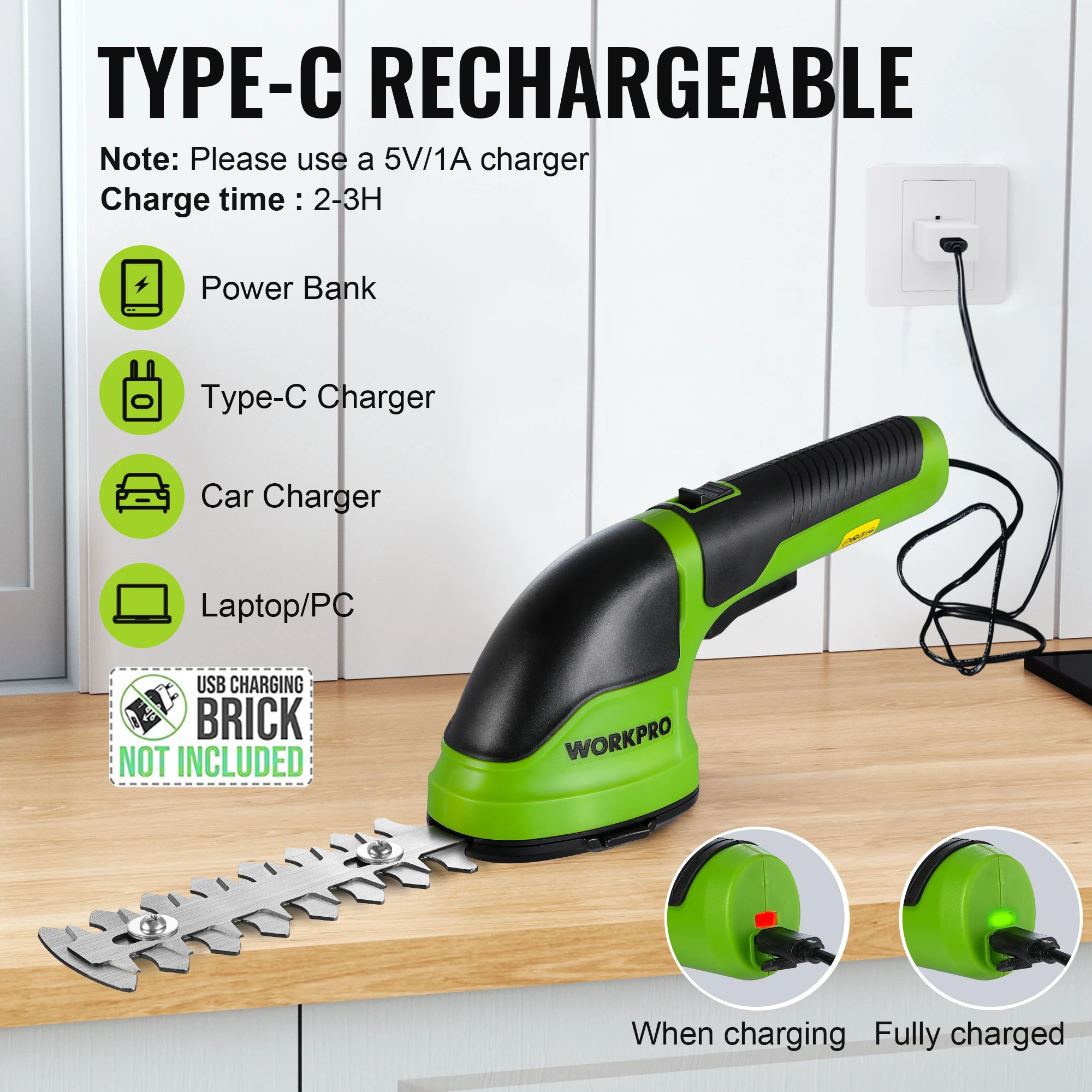 WORKPRO 7.2V/3.6V Hedge Trimmer Electric Trimmer 2 in 1 Cordless Grass Rechargeable Garden Trimmers Tool for Grass Shears Shrub