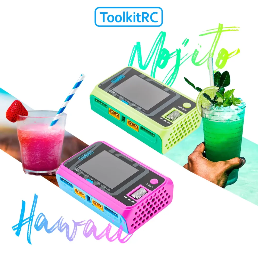 ToolkitRC M6D Green Pink 500W 15A DC Dual Channel Smart Charger Discharger For 1-6S LiPo LiHV LiFe Lilon Battery FPV Drone lipo battery charger drone battery charger