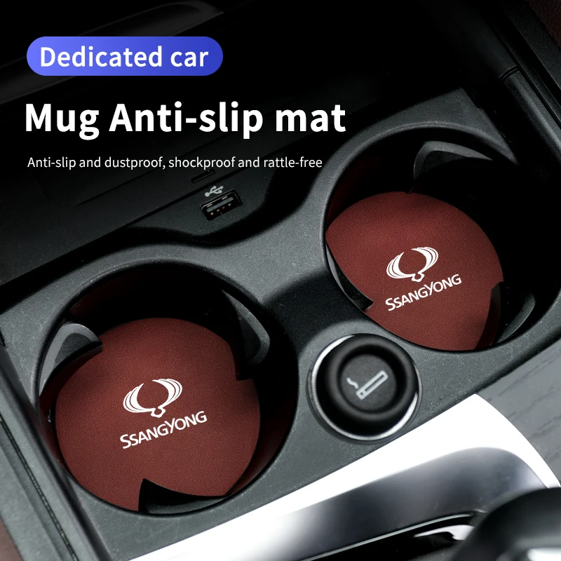 Car Coasters Water Cup Holder Pad Non-slip Cup Slot Mats For SsangYong Actyon Korando Rexton Kyron Rodius Tivoli Musso Chairman