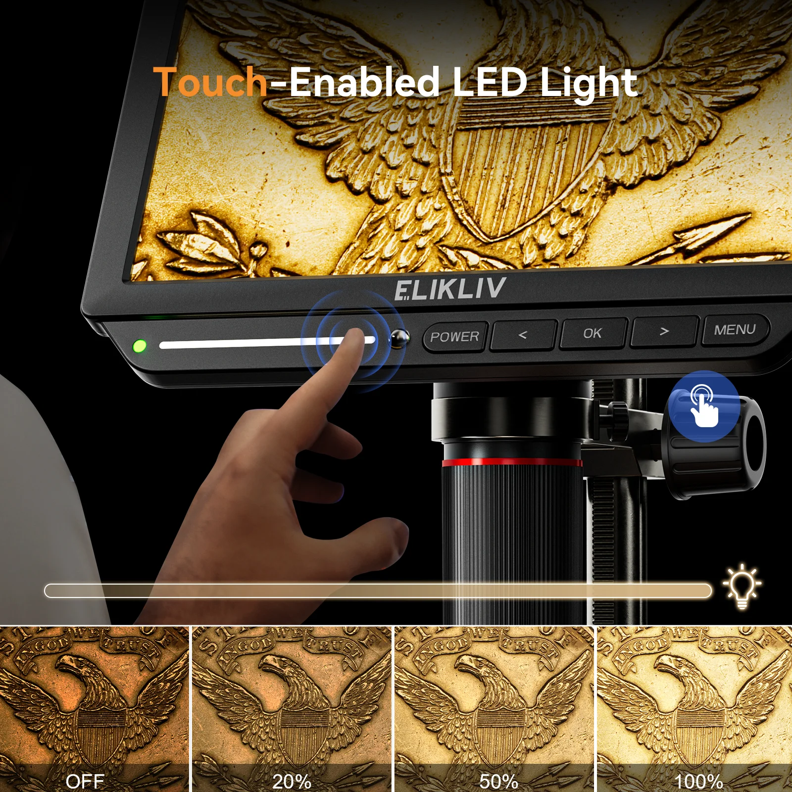 4K Digital Microscope Elikliv EM4K 8" Coin Microscope 2000x,52MP Microscope Soldering Microscope for Adults 3