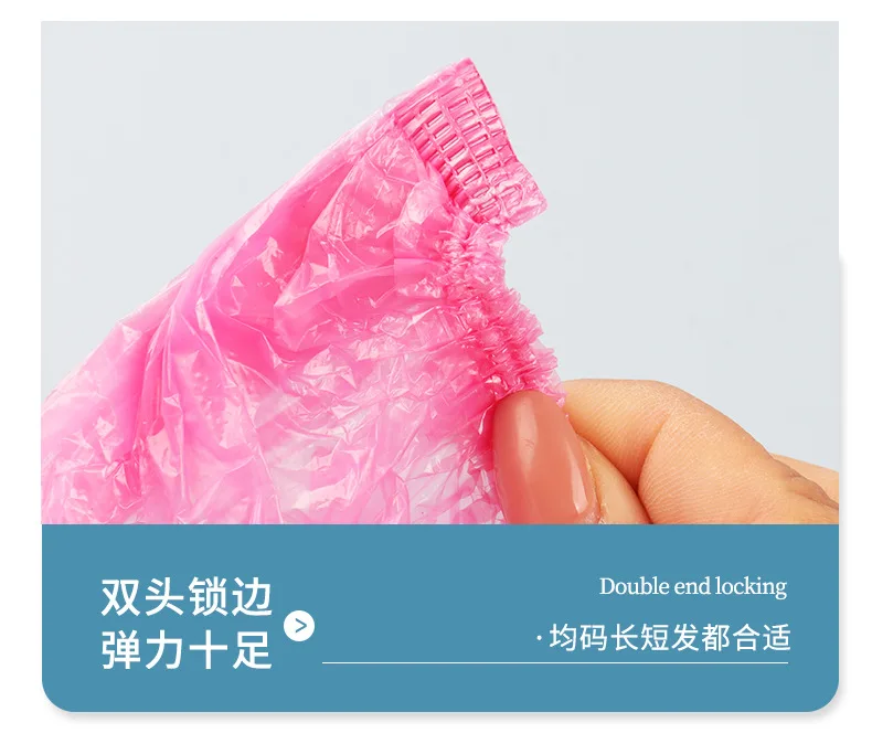 Description Picture 4 of item100Pcs Disposable Shower Cap Elastic Shape Waterproof Bath Hat Beauty Hair Shoe Covers Household Fresh-keeping Bag Kitchen