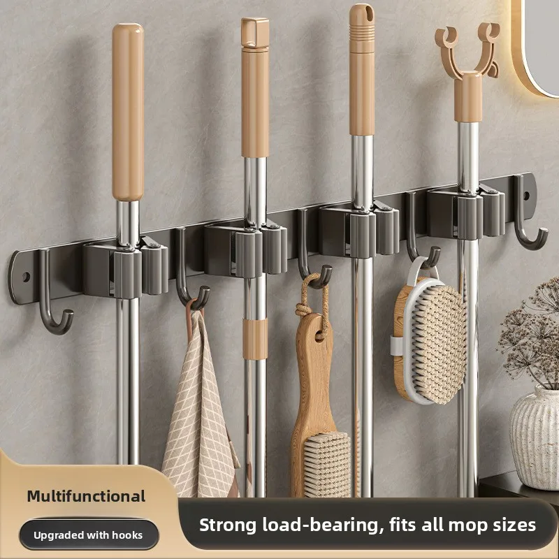 New Stainl Steel Broom And Mop Holder Wall Mounted Household Batoom Sweeper Storage Clip Multi Purpose No Drilling Required