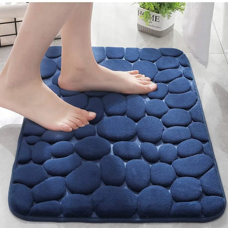 3D Cobblestone Floor Mat Memory Foam Bath Mat Coral Velvet Super Non Slip  Rapid Water Embossed Absorbent Bath Mats - AliExpress