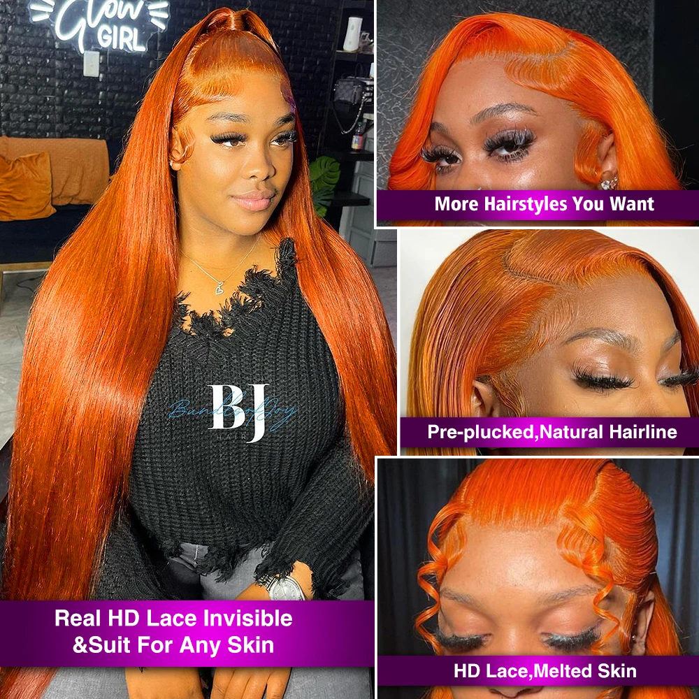 250% Density Ginger Orange Wig Human Hair 350 straight Lace Front Wigs Human Hair for Black Women 13x4 Lace Front Wig Human Hair