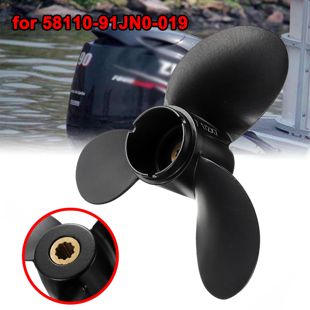

7 1/2 x 7 Boat Propeller 58110-91JN0-019 For Suzuki Outboard Engine 4-6HP 3 Blades R Rotation Aluminum Alloy 10 Spline Tooths