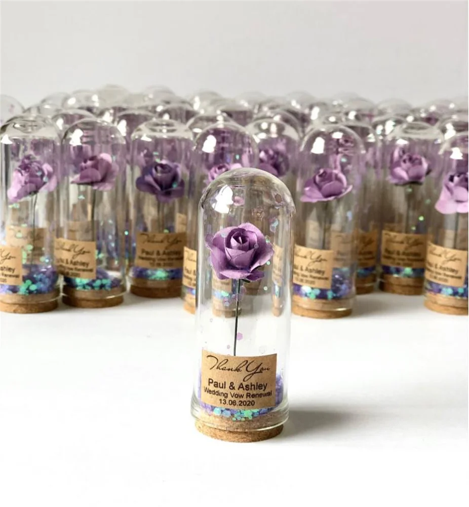 

10pcs Lilac Wedding Favors for Guests, Glass Cloche Dome Custom Favors, Beauty and the Beast Party Favors, Personalized Sweet 15
