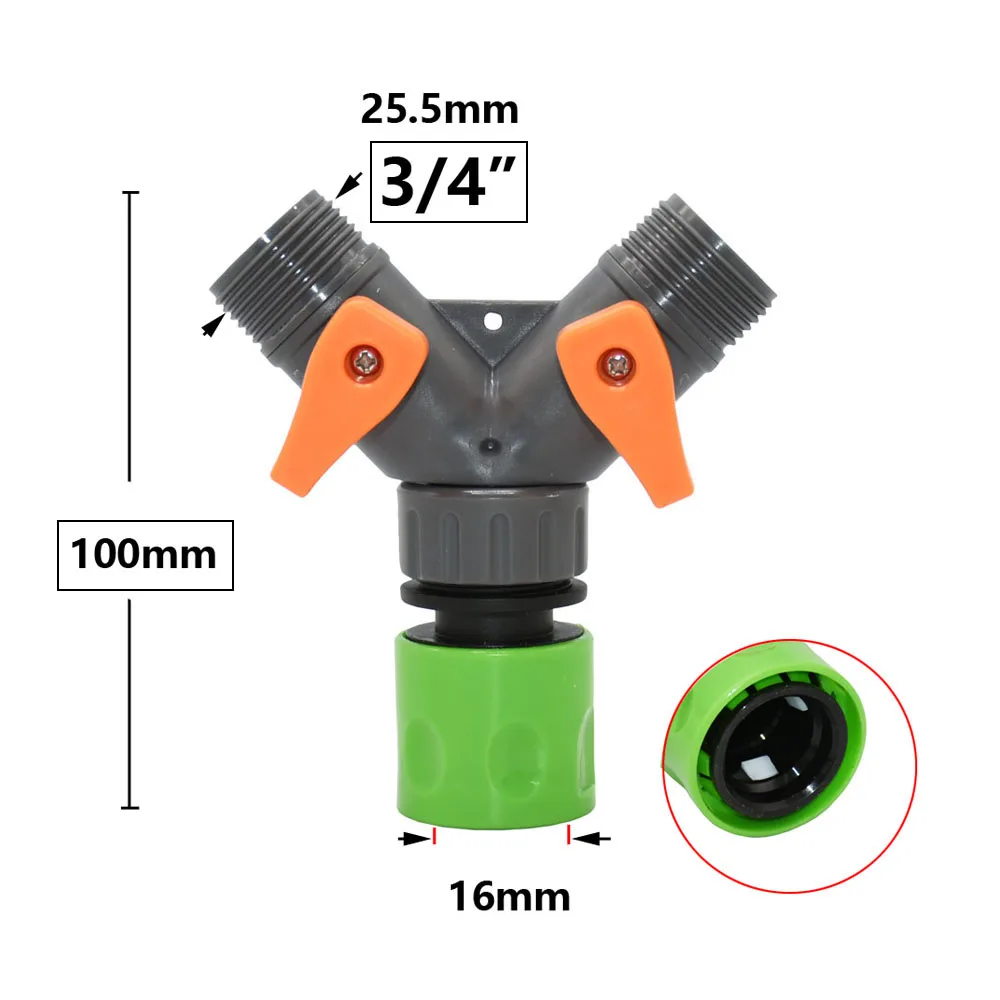 2-way Garden tap water splitter Female 1/2 3/4 garden hose Y splitter watering adjustable switch 1pcs