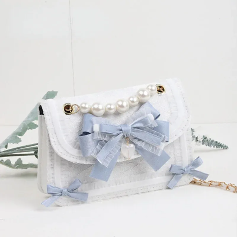 

New Kawaii Lolita Crossbody Bag For Women 2024 Sweet Lace Uniform Bag For Japanese Girls With Cute Bows