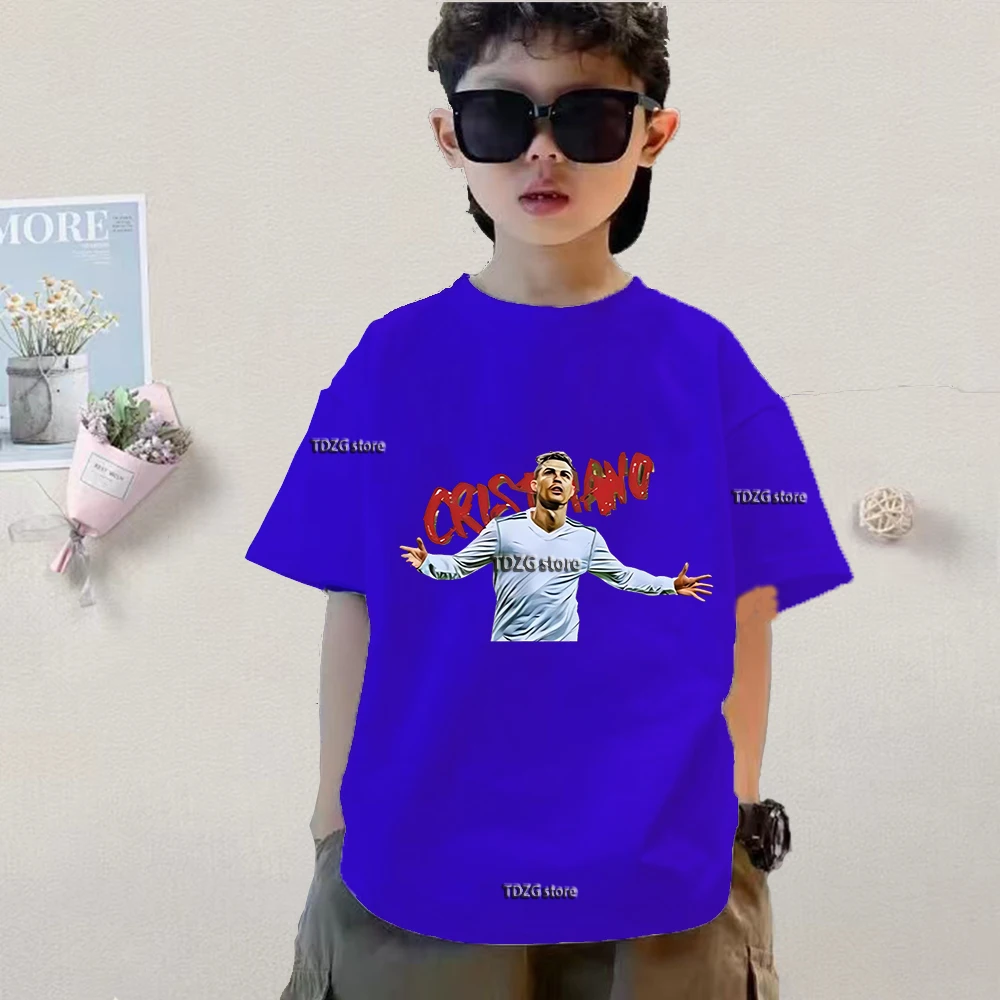 قميص صيفي للأطفال مطبوع عليه رونالدو Cr7 بأكمام قصيرة، تي شيرت قطني مريح للأطفال، ملابس عصرية للأولاد