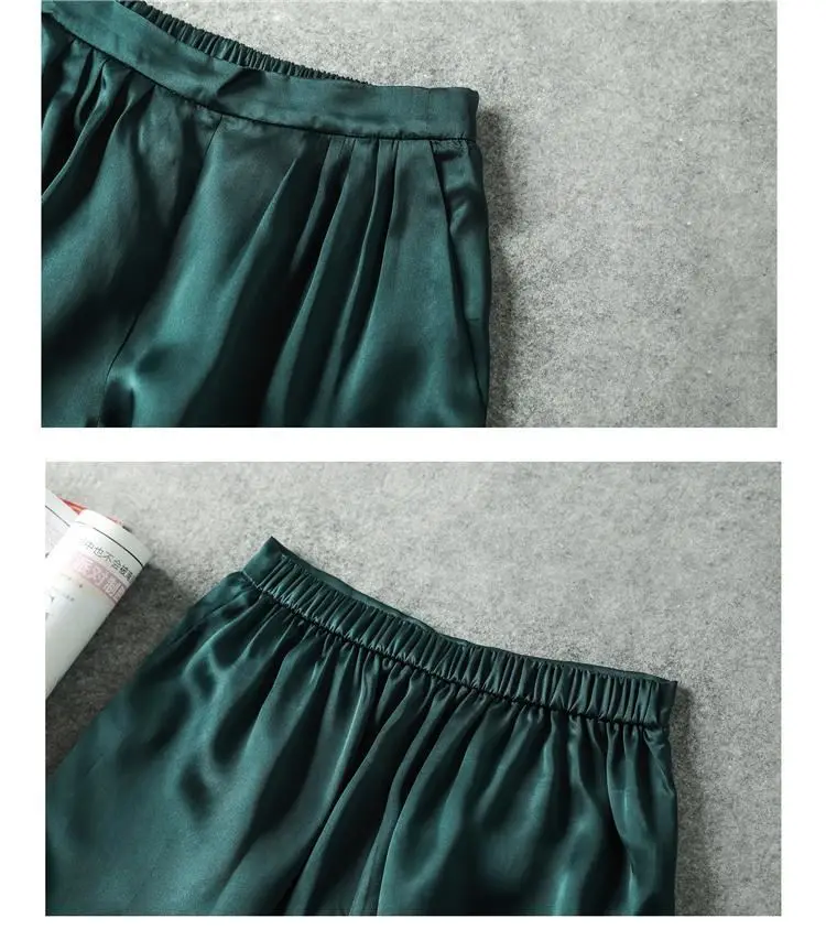 TingYiLi 여름 새틴 반바지 여성 하이 웨스트 포켓 그린 블랙 반바지 한국 스타일 숙녀 캐주얼 루즈 와이드 짧은 바지