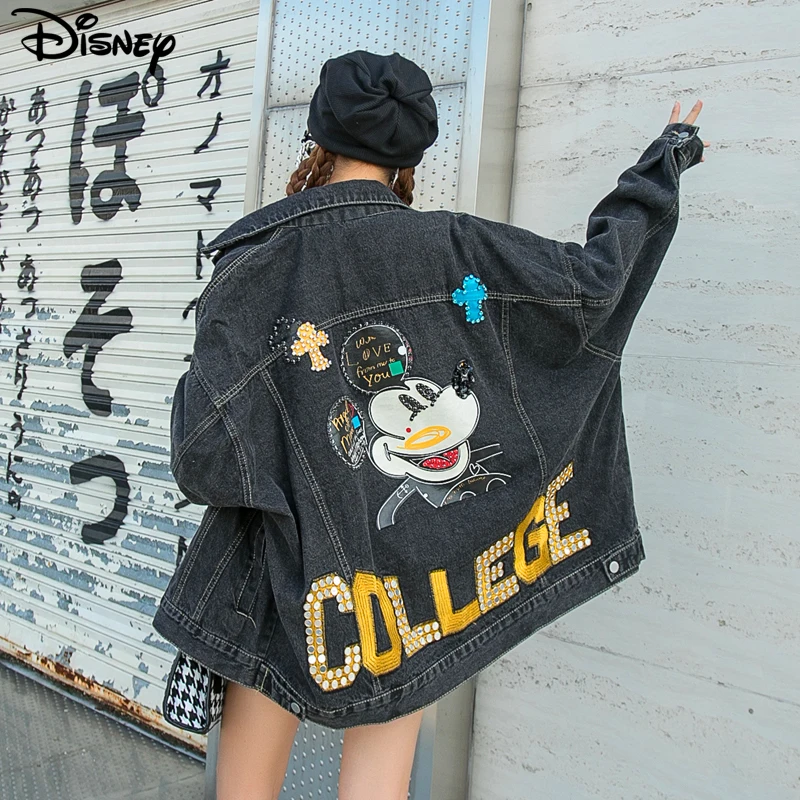Disney-chaqueta vaquera holgada de algodón con estampado de Mickey
