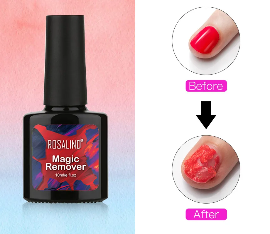 ROSALIND 10ml Nail Gel Polish Magic Remover For Manicure Fast Clean Within 2-3 MINS Gel Nail Polish Remove Base Top Coat 6