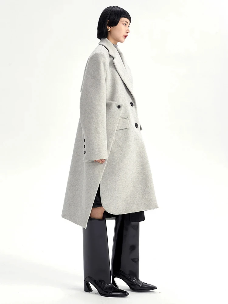[EAM] Loose Fit Gray Irregular Big Size Long Woolen Coat Parkas New Long Sleeve Women Fashion Tide Autumn Winter 2024 17A1311H