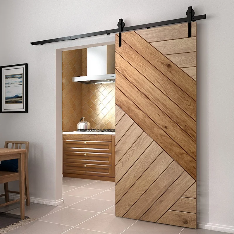 Modern home interior solid wood large striped design bedroom sliding barn doors 2