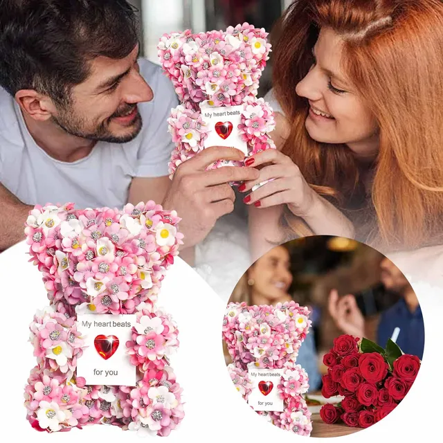 2025 Valentine's Day Gift Lifelike Foam Bear With Simulation Roses For Surprises 2025 Valentine's Day Gift Foam Bear A Ornament 2
