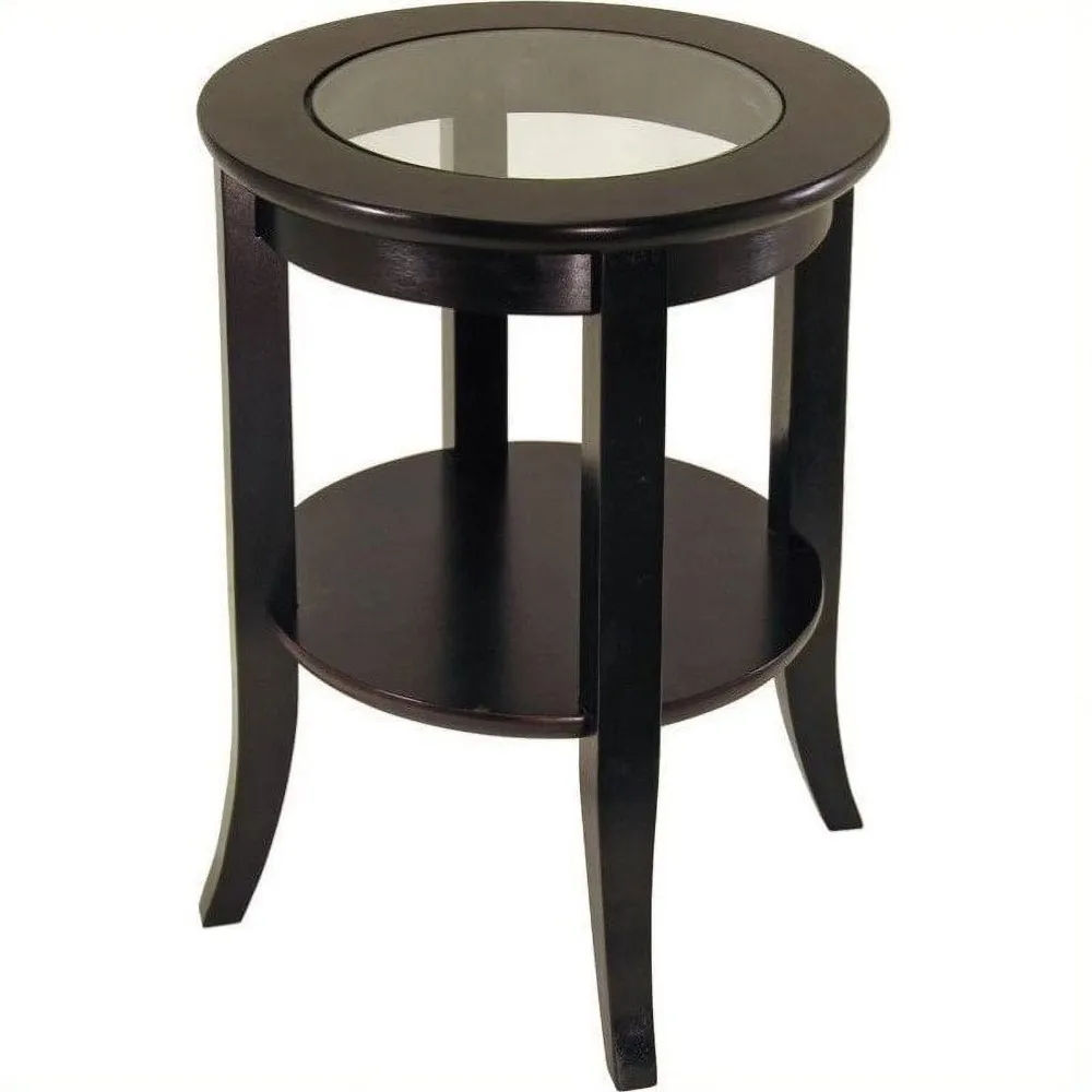 

Wood Genoa Round End Table with Glass Top, Espresso Finish
