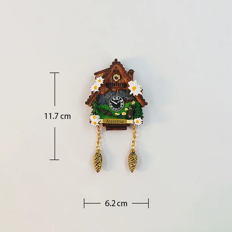 Austria Orologio a cucù 3D Magnete da Frigorifero Regalo Souvenir,Decorazione fatta a mano per casa e cucina Austria Magnete da Frigorifero Collezione
