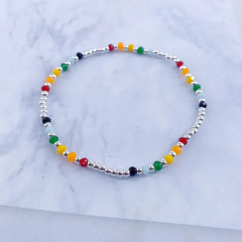 Silver Color Rainbow Beans Anklet for Women Summer Boho Handmade Beads Foot Chain Vocation Jewelry Gifts