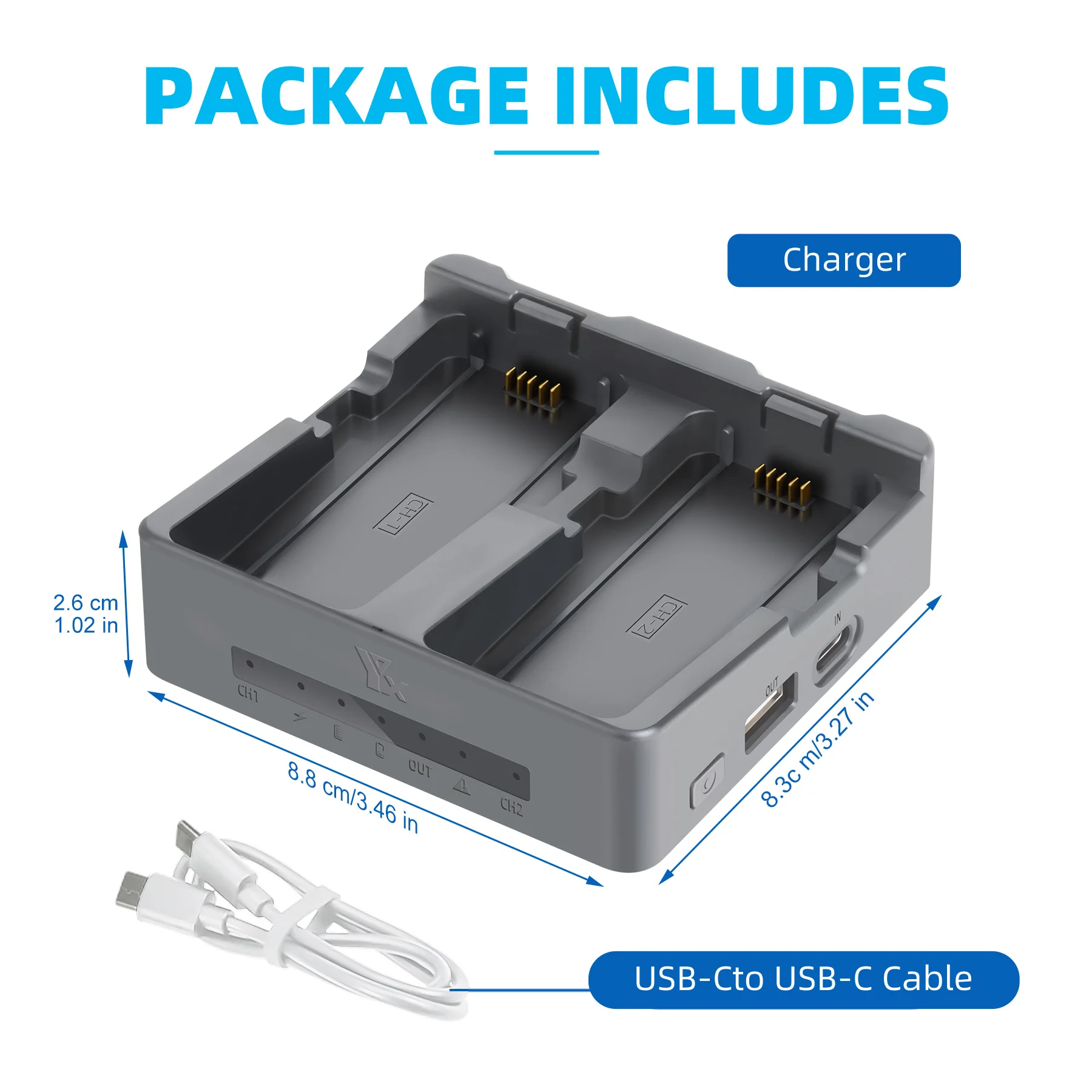 Chargeur USB-C pour batterie DJI Neo2 - Type A & B