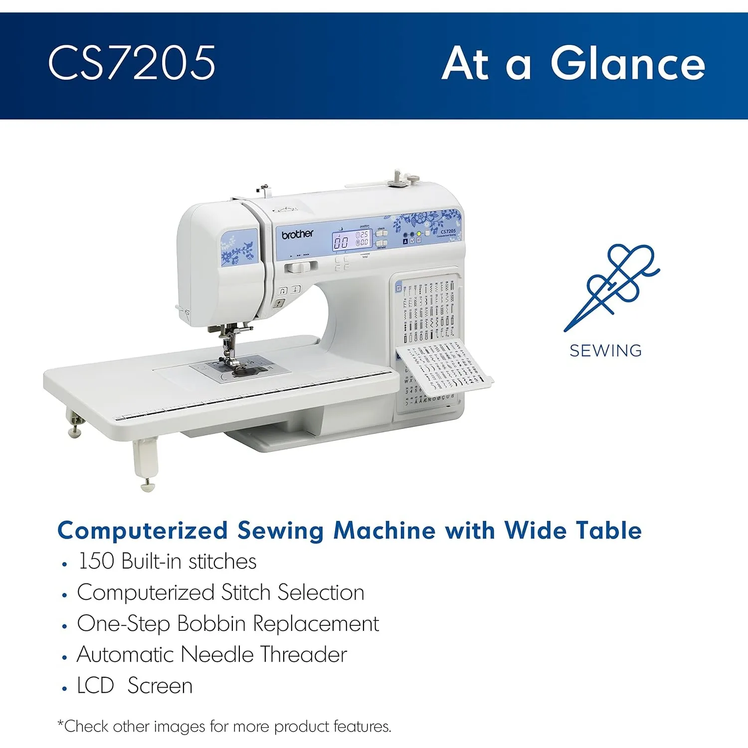 CS7205 Computerized Sewing Machine with Wide Table, 150 Built-in Sewing Stitches, 1 Font, Wide Table, 11 Sewing Feet 2