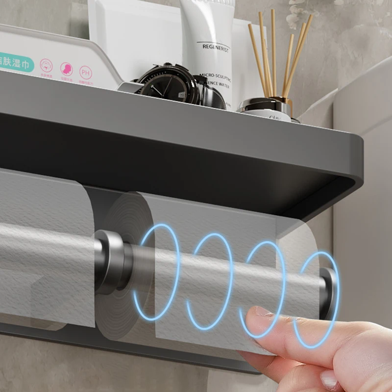 Toilet Paper Holder Toilet Roll Holder Toilet Paper Rack Wall-Mounted With Storage Tray Phone Stand