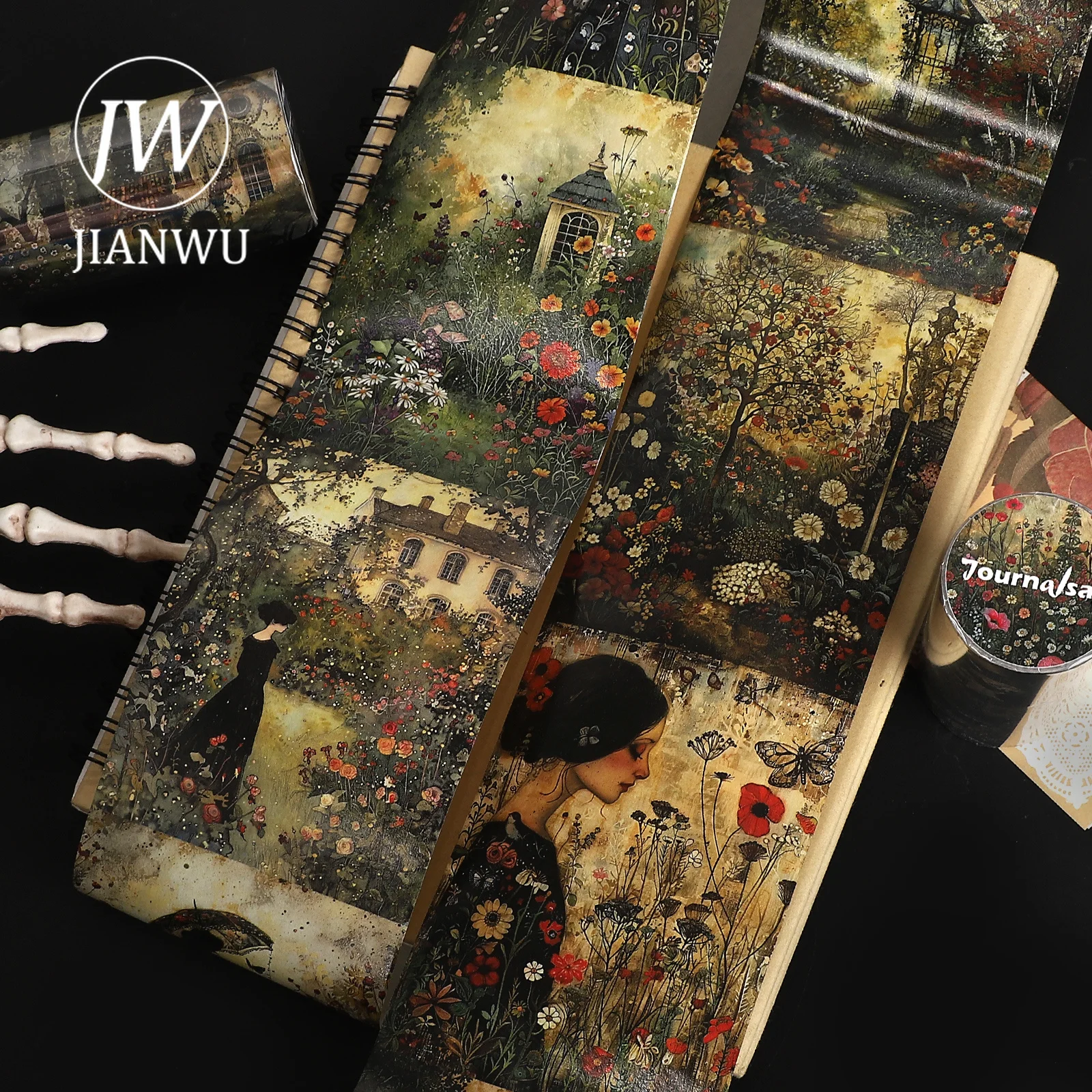 JIANWU 80mm * 183cm 빈티지 캐릭터 꽃 풍경 소재 콜라주 스크랩북킹 와시 테이프 크리 에이 티브 DIY 저널 문구