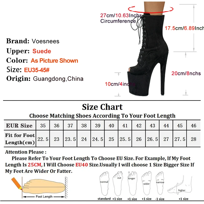 Women Suede Peep Toe Booties Europe and America Style Platform Short Boots 20CM Super High Heels Pole Dance Shoes Big Size 35-45