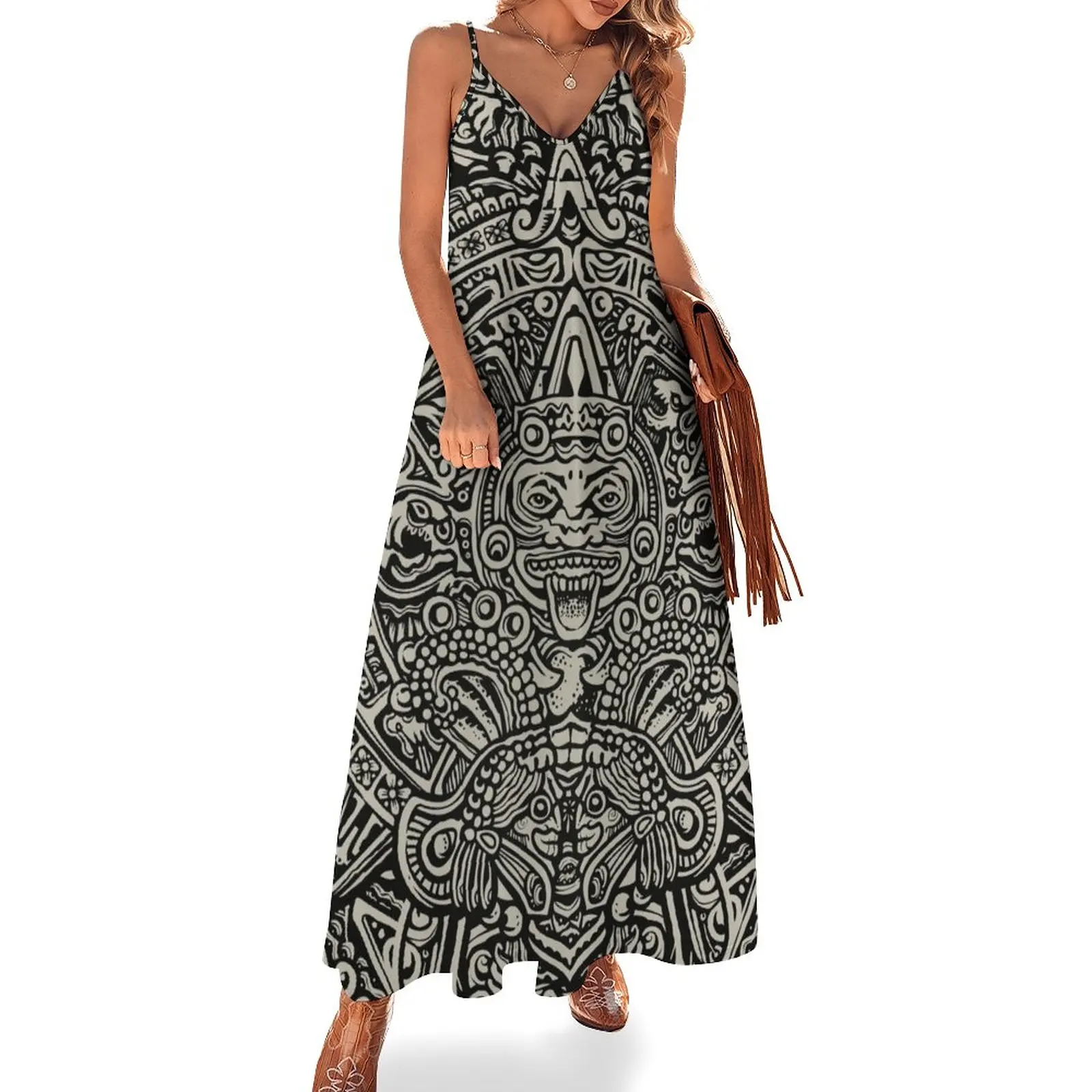 

Ancient Mayan Aztec Calendar God Sleeveless Dress summer dress women 2024 dresses summer women's summer clothing 2024