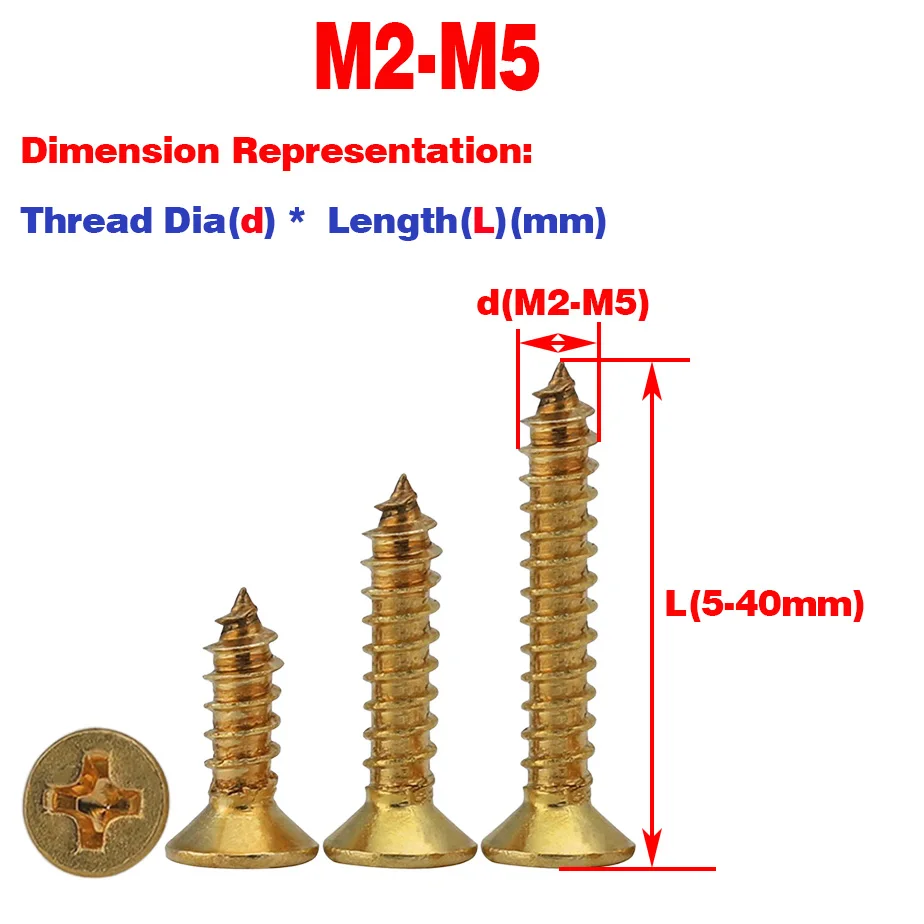 

Brass Flat Head Tapping Screw, Countersunk Head Cross Tapping Screw M2-M5