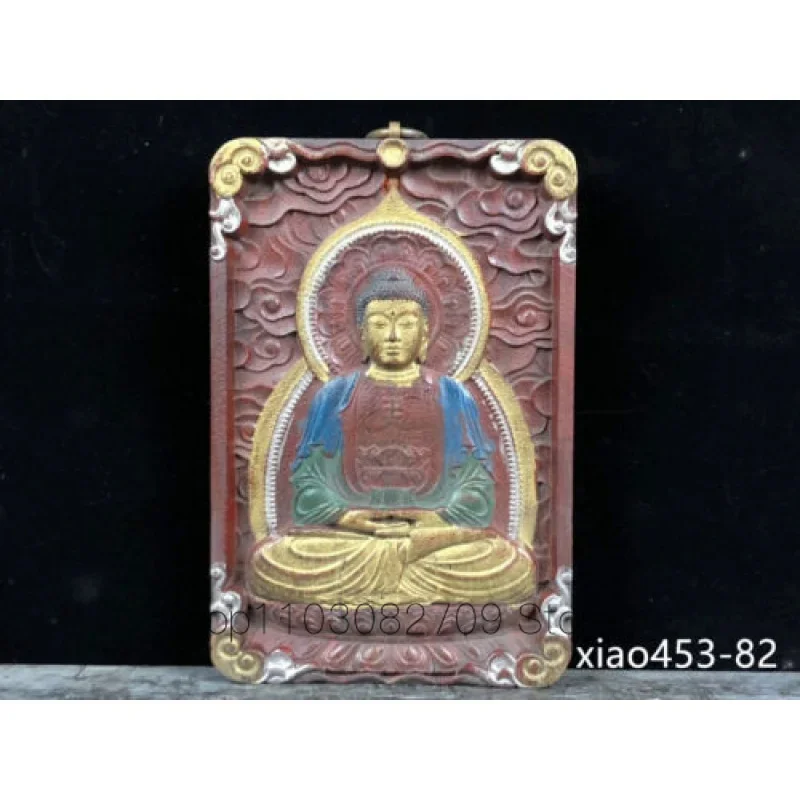 

8.4 Inch Old Chinese Antique Red Sandalwood Wood Carving Color Painting Thang-ga