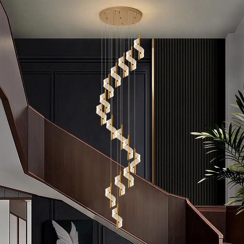 

Modern LED Staircase Chandeliers Living Room Villa Hall Light Luxury Long Line Spiral Duplex Building Nordic Simple Pendant Lamp