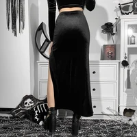 Vintage Black Velvet Split Skirt 2
