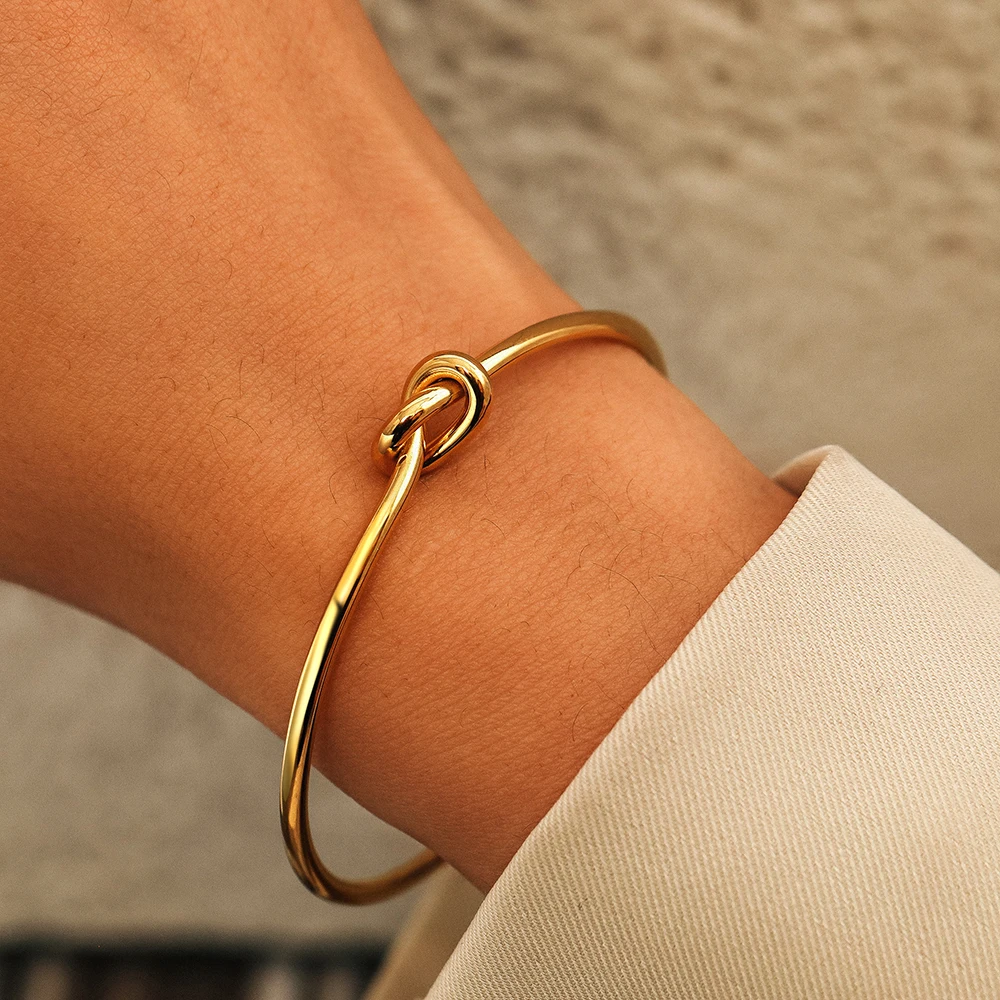 Stainless Steel Bracelets Elegant Trendy Round Circular Open Knot Cuff Bangle For Women Jewelry Goth Temperament Everyday Wear bangle bracelet,stainless steel bracelet