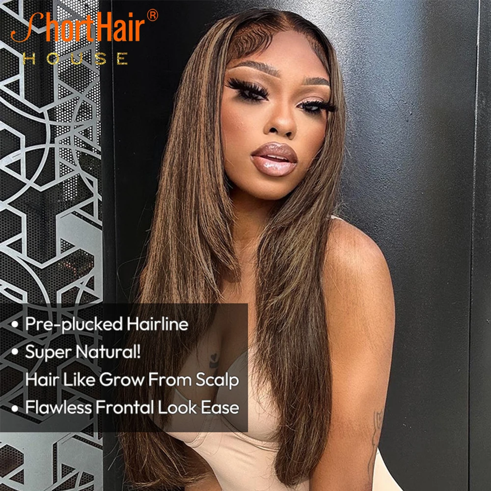 Invisi Strap 360 Lace Frontal Wigs Human Hair Highlight Brown Human Hair Wigs 99J Brazilian Layered 4x4 Pre-Cut Lace