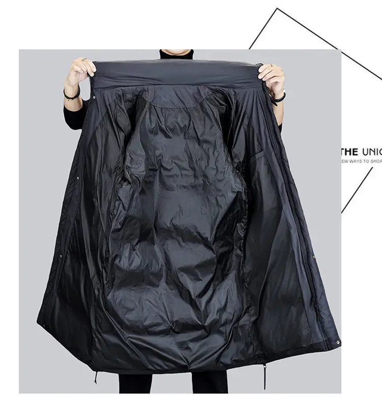 Lässige warme lange Entendaunenjacken mit Kapuze für Herren, 2025, Winter-Outwear, schwarze Farbe, lose Puffermäntel, verdickte Top-Parkas-Kleidung – Detail 13