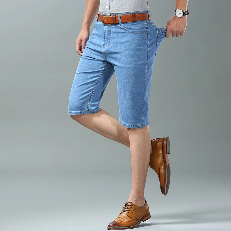 Summer Men business Denim Shorts Thin Straight Casual Short Jeans Male office Brand Clothing Black Blue short pants men jeans denim pants denim shorts summer jeans shorts