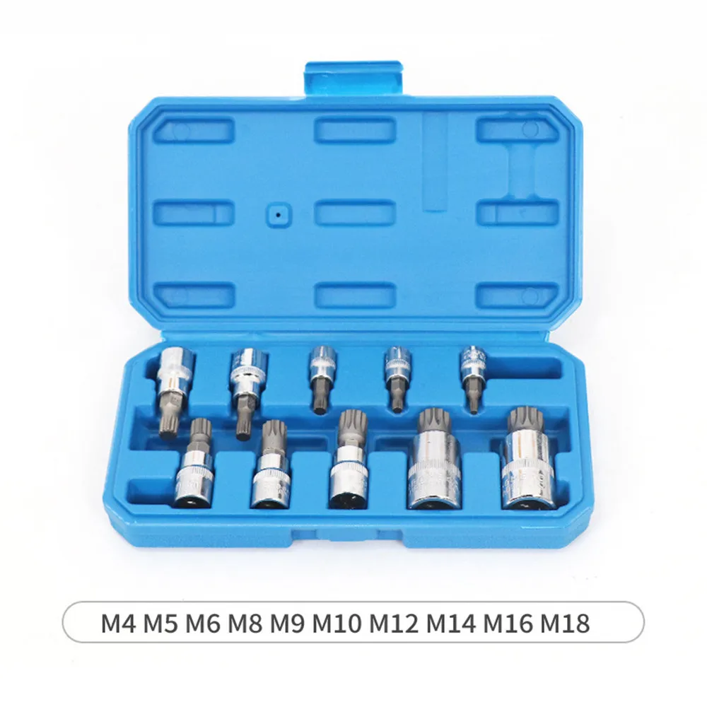 

Professional 10 Pcs XZN 12 Point Triple Square Spline Bit Socket Set Tamper Proof with Case Automotive Tool Kit High Quality