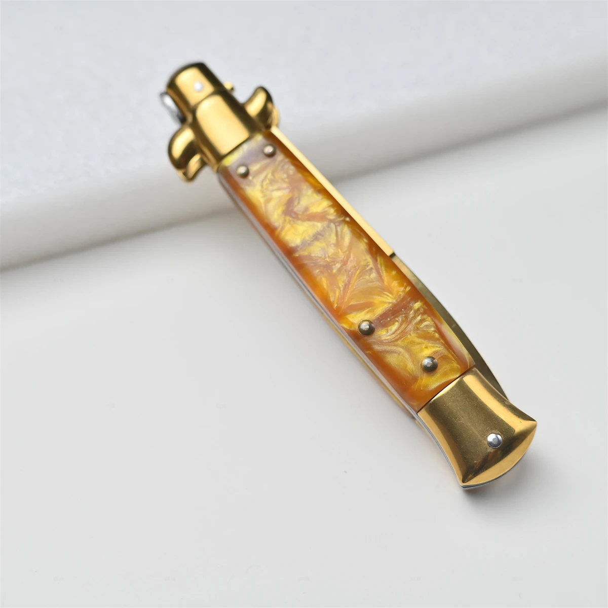 Italian AKC Golden Survival Tactics Outdoor Hunting 440C Blade Quick Open Military Folding Knife 5