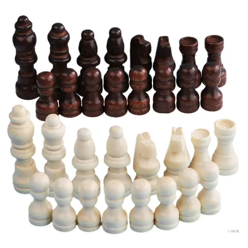 M5TC 32 Pcs Wooden International Chess Pieces Hand Carved Chess Game Pawns Figurine Pieces Board Accessories Durable