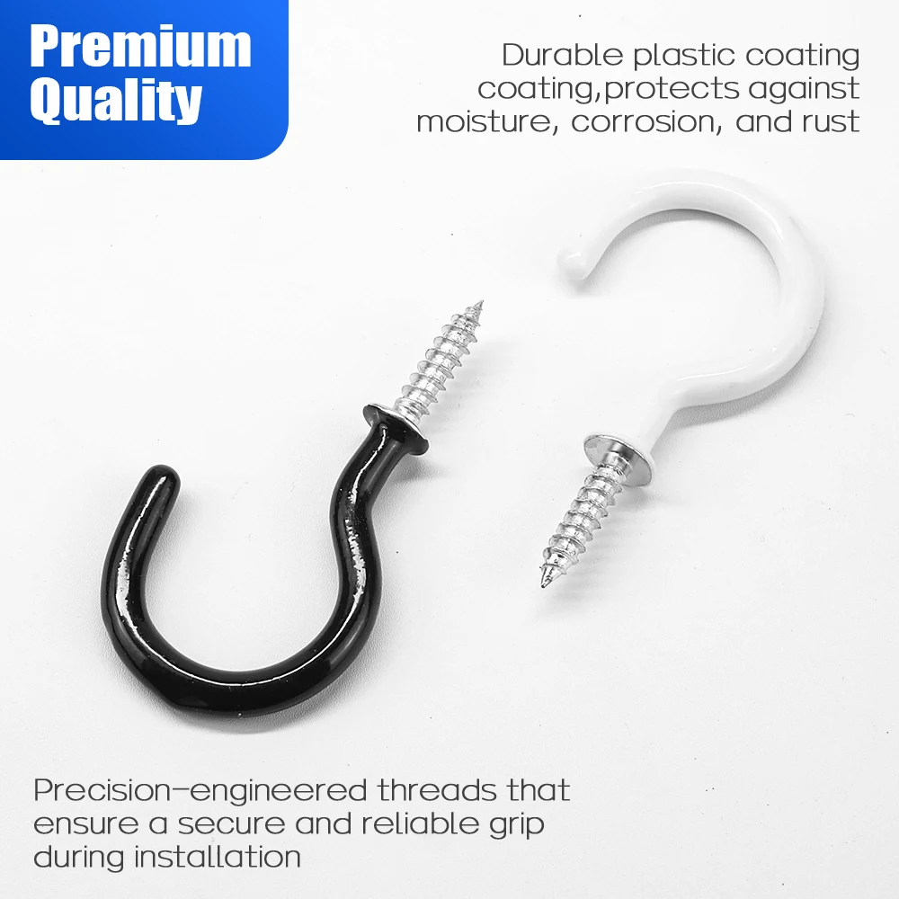 NINDEJIN 66pcs Screw hooks 3/4"-1-1/2" Black White Heavy Duty Screw in Hook Hanger Wood Wall Ceiling Hooks for Kitchen Shelf - Image 3